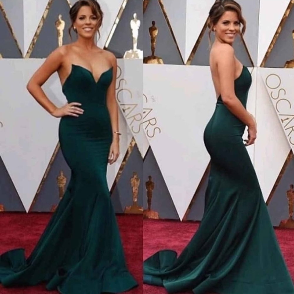 Portia and Scarlett Strapless Dark Green Gown